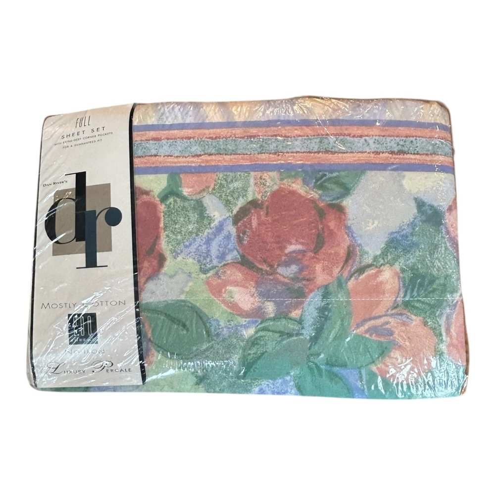 NEW VTG Dan River Lanai Full Sheet Set Multicolor Floral Percale 200 Thread CT